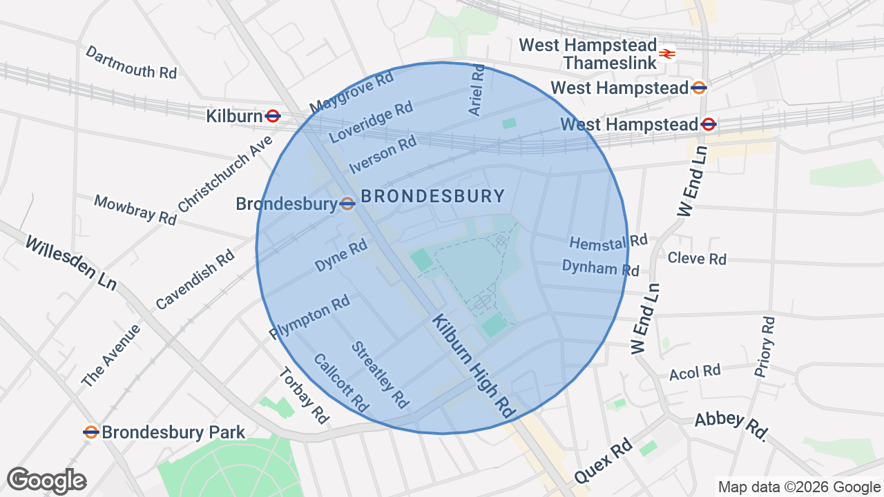 Map of the area around the home in Kilburn, London