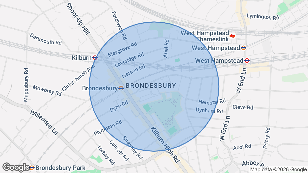 Map of the area around the home in Kilburn, London