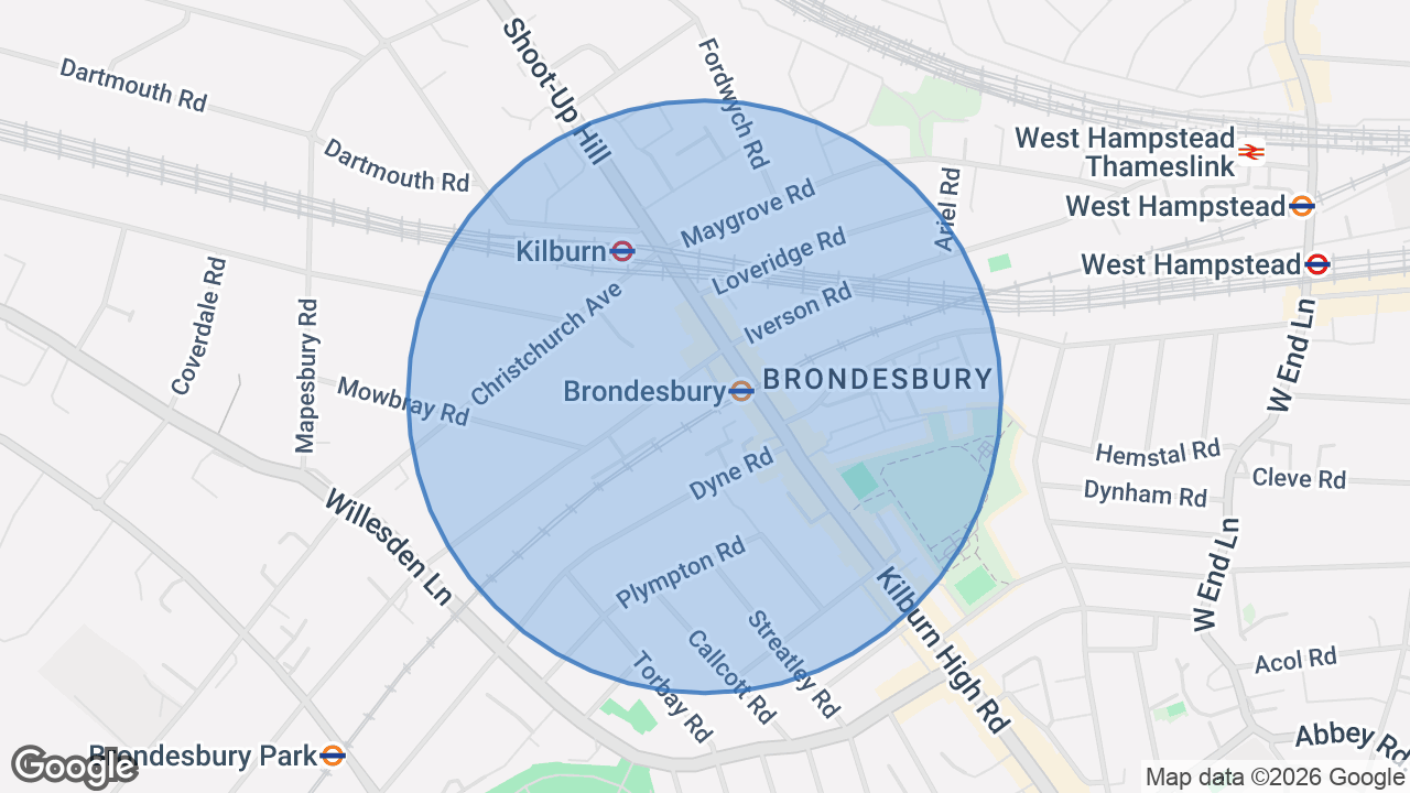 Map of the area around the home in Kilburn, London