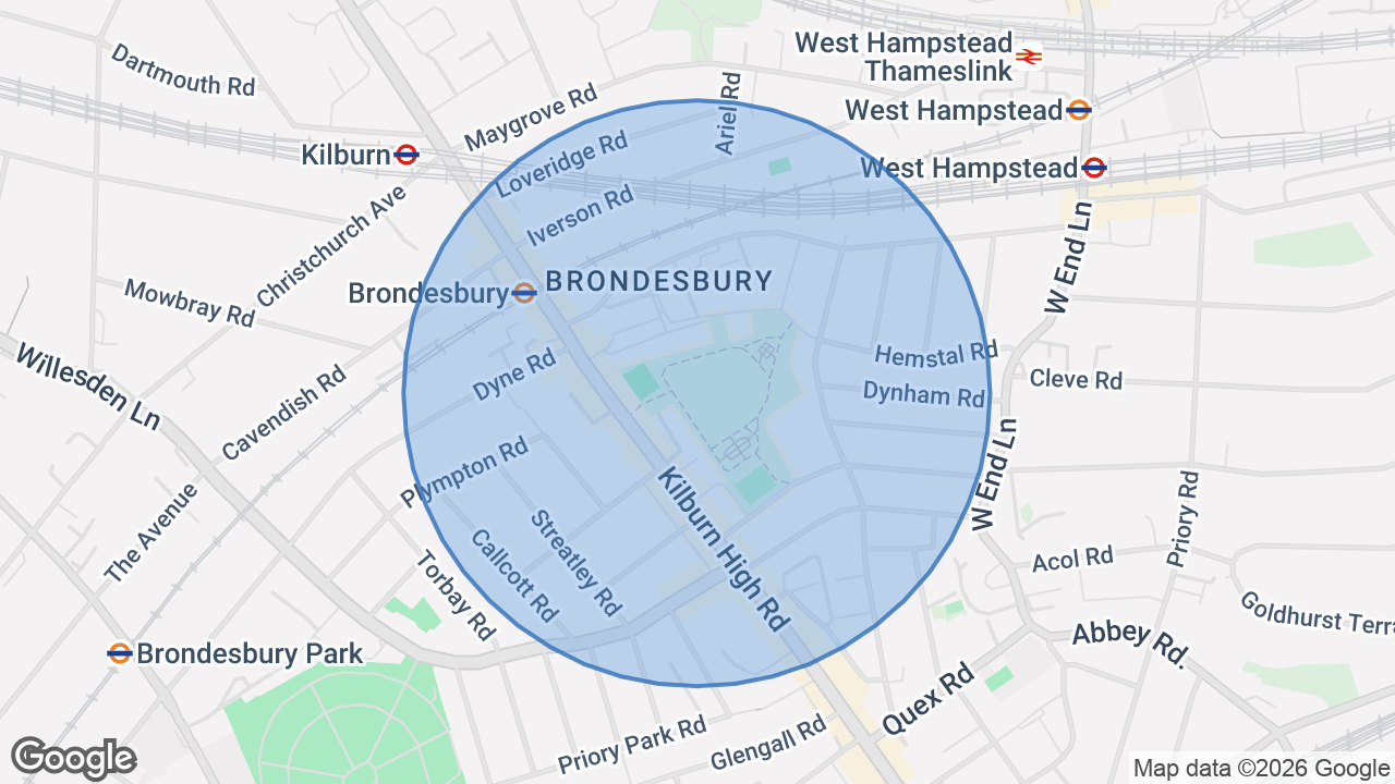 Map of the area around the home in Kilburn, London