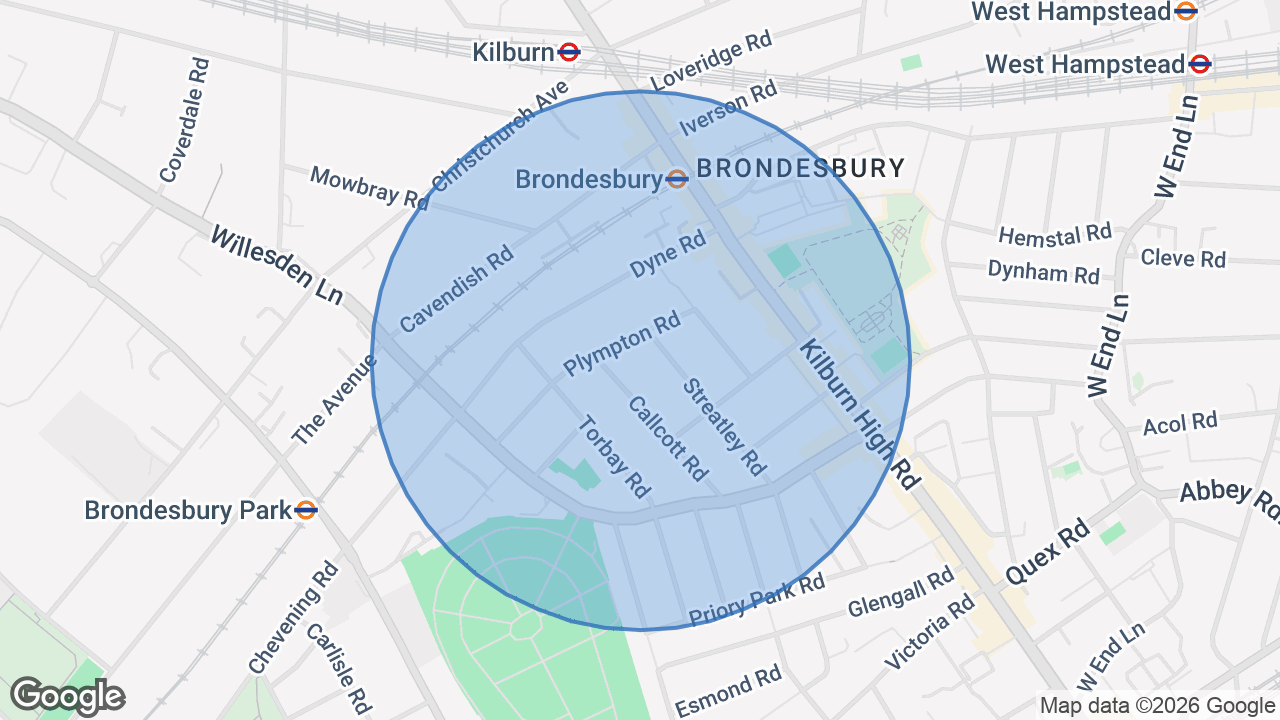 Map of the area around the home in Kilburn, London
