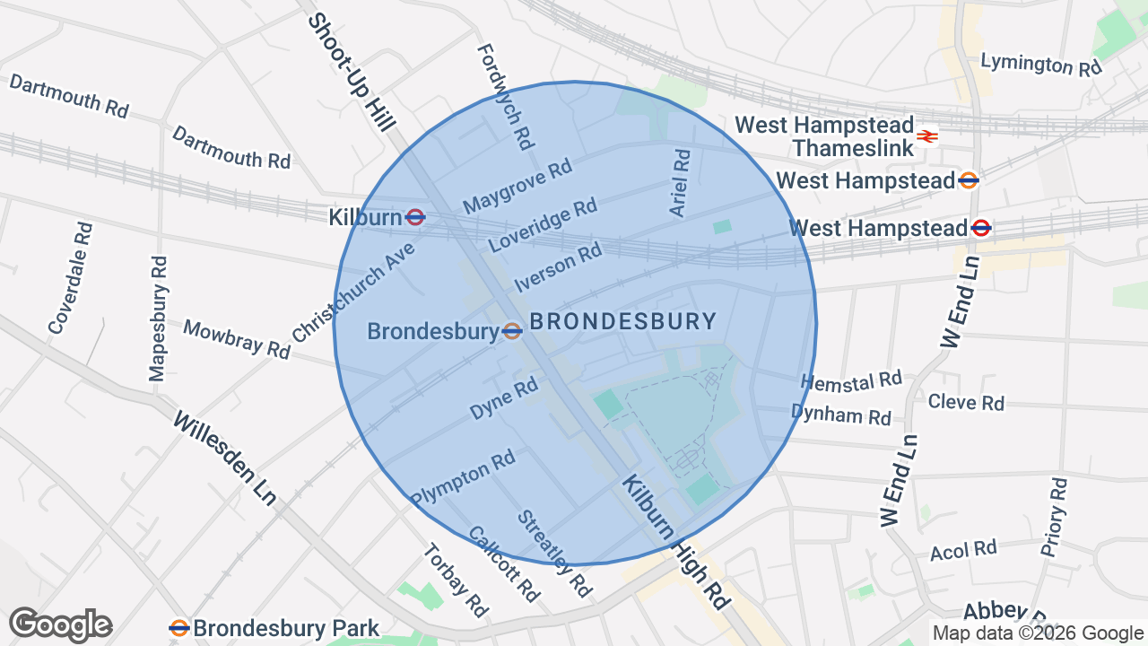 Map of the area around the home in Kilburn, London
