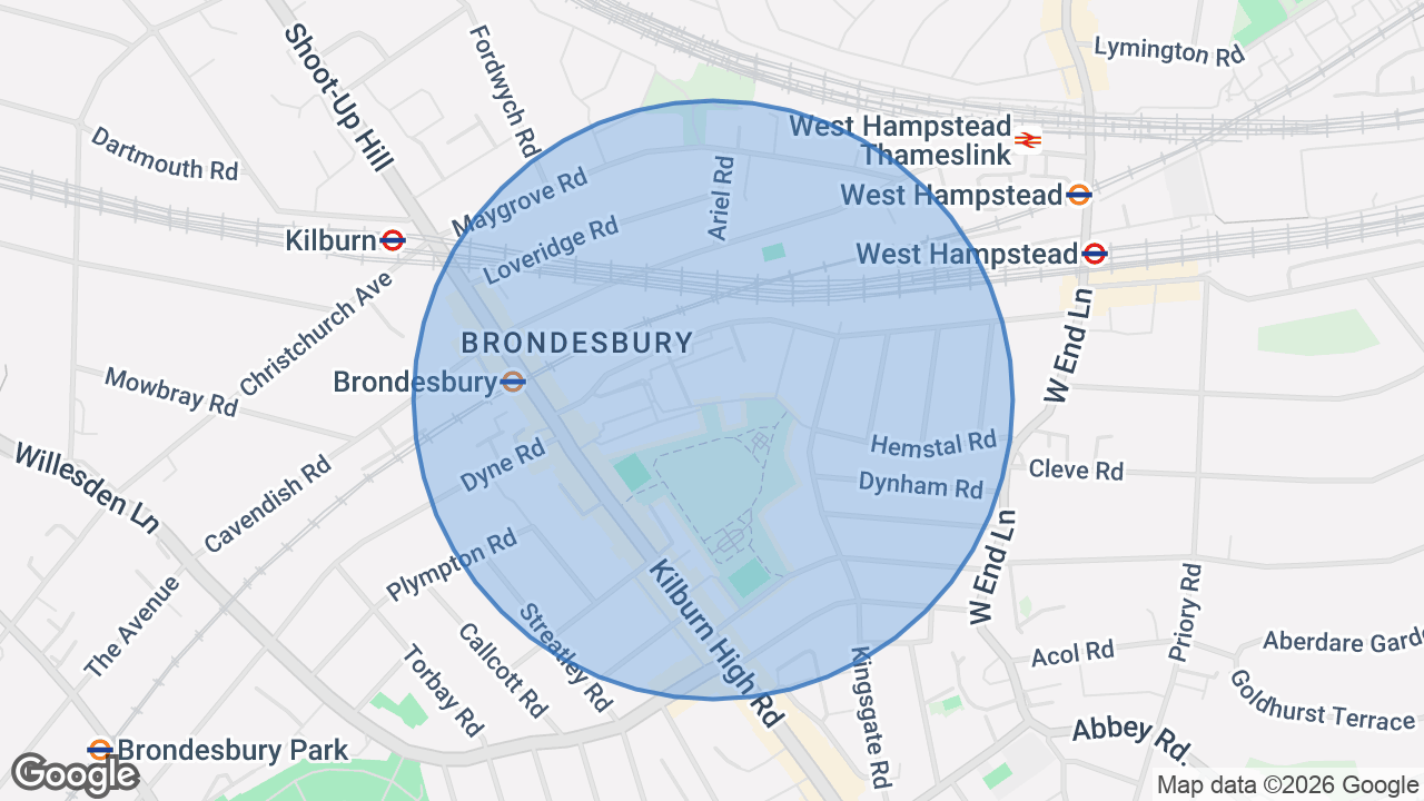 Map of the area around the home in Kilburn, London