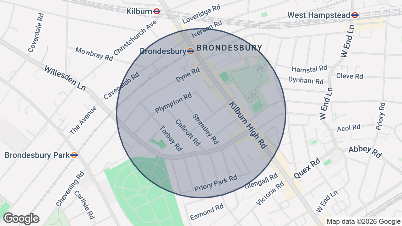 Map of the area around the home in Kilburn, London