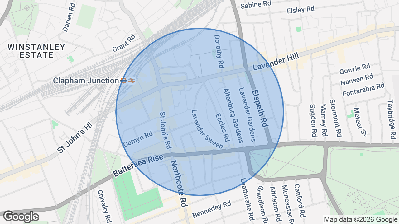 Map of the area around the home in Clapham Junction, London
