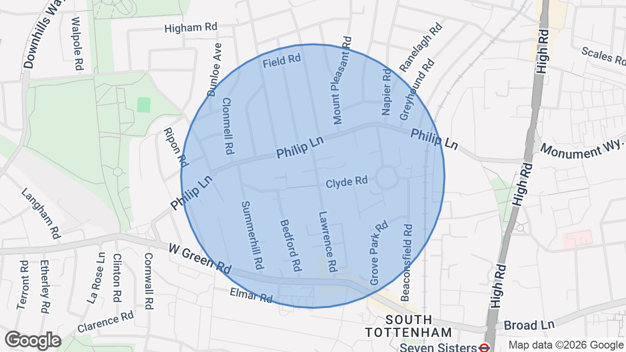 Map of the area around the home in Seven Sisters, London