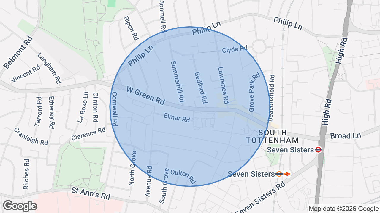 Map of the area around the home in Seven Sisters, London
