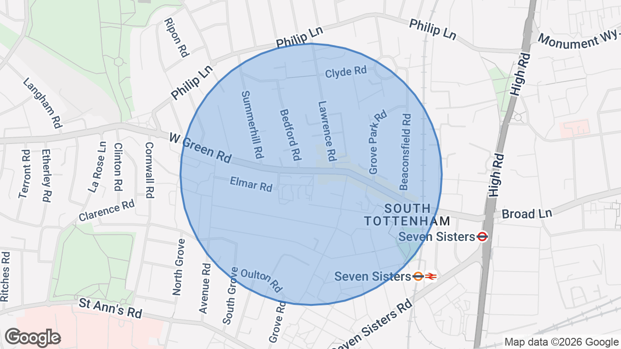 Map of the area around the home in Seven Sisters, London