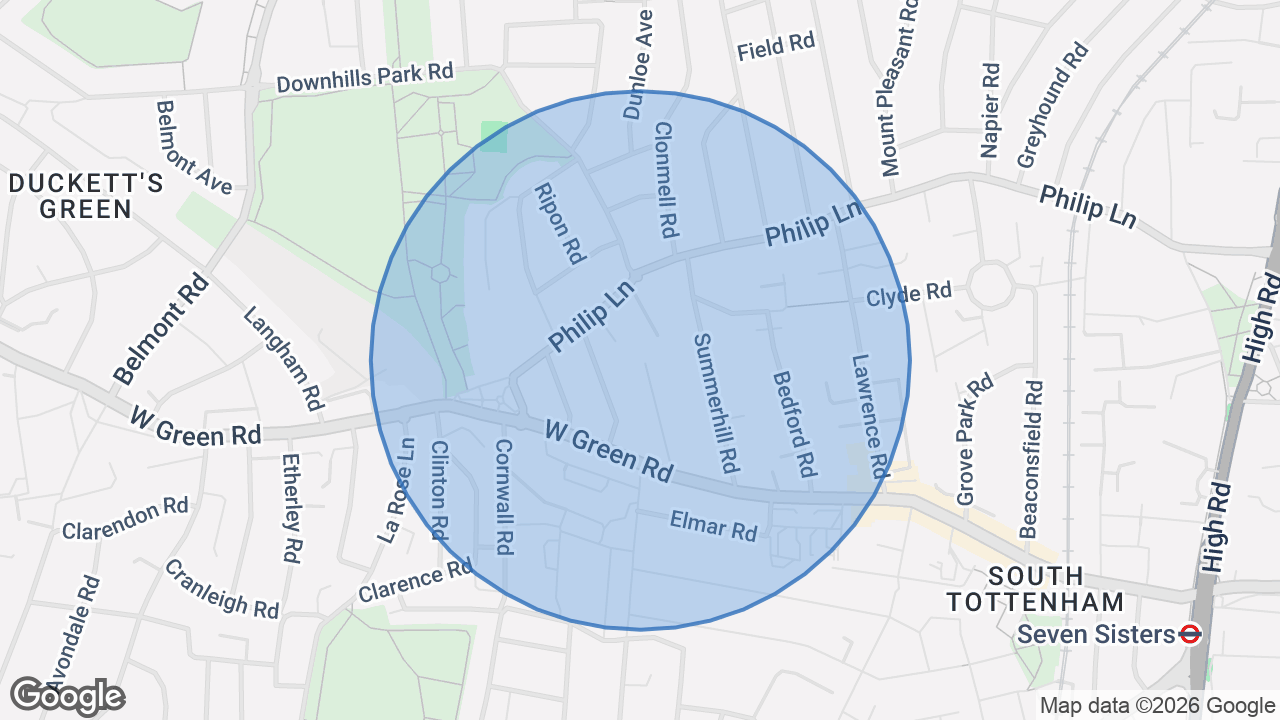 Map of the area around the home in Seven Sisters, London
