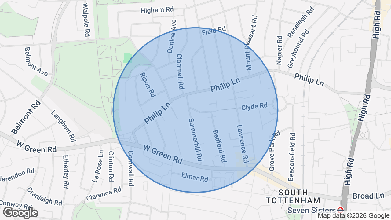 Map of the area around the home in Seven Sisters, London