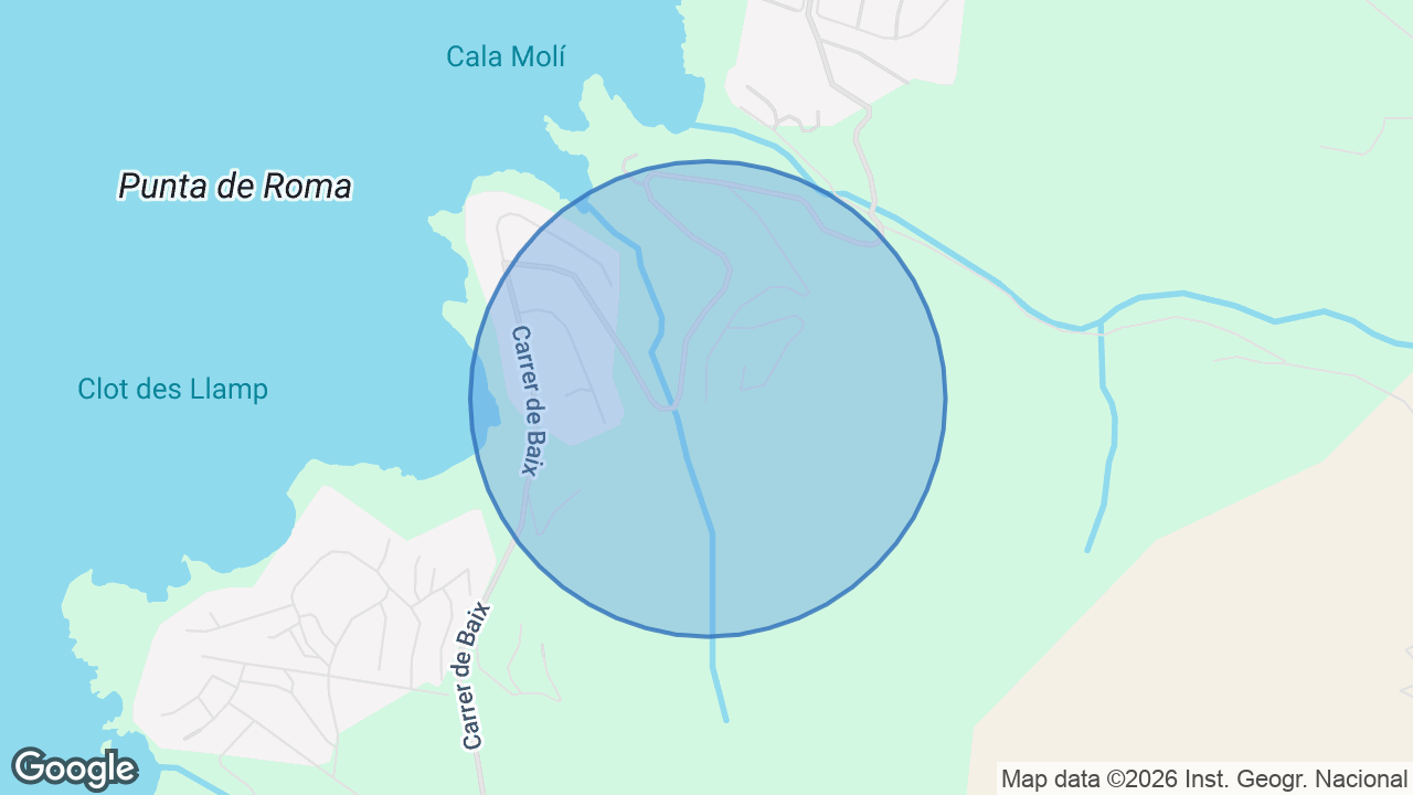 Map of the area around the home in Cala Moli, Ibiza