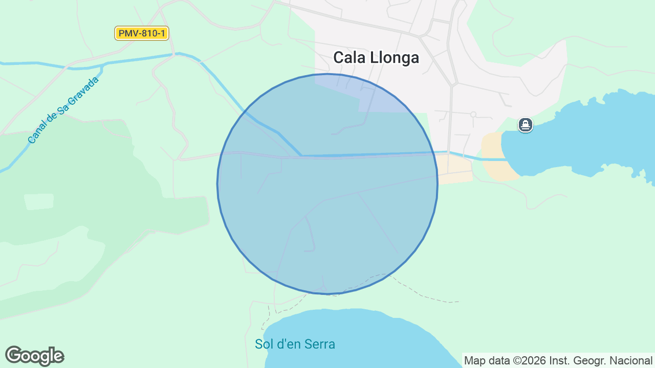 Map of the area around the home in Cala Llonga, Ibiza