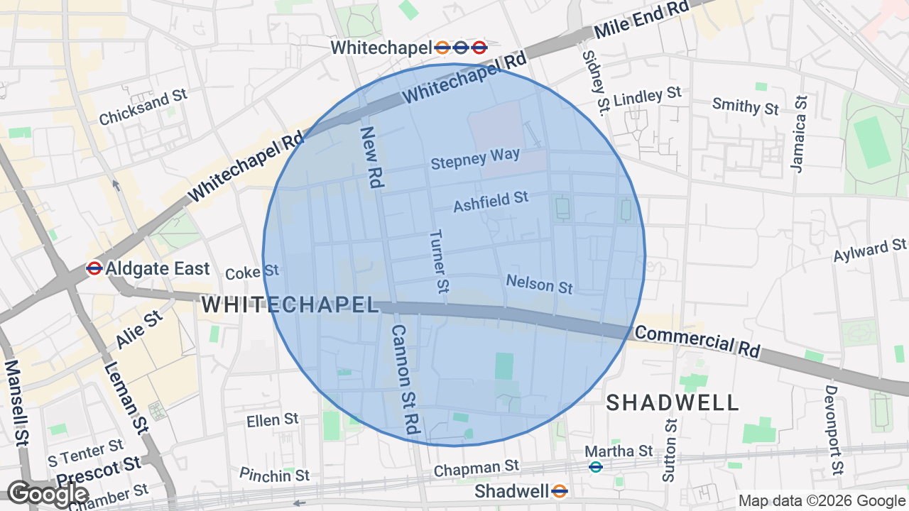 Map of the area around the home in Whitechapel, London