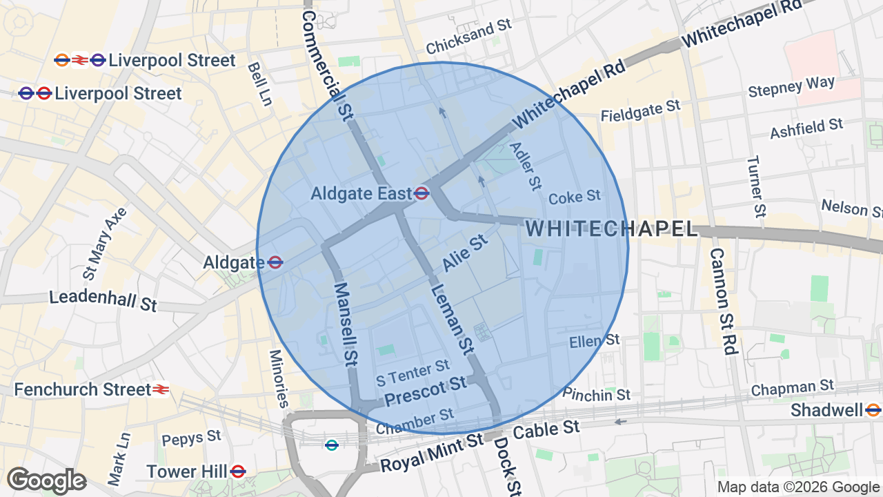 Map of the area around the home in Whitechapel, London