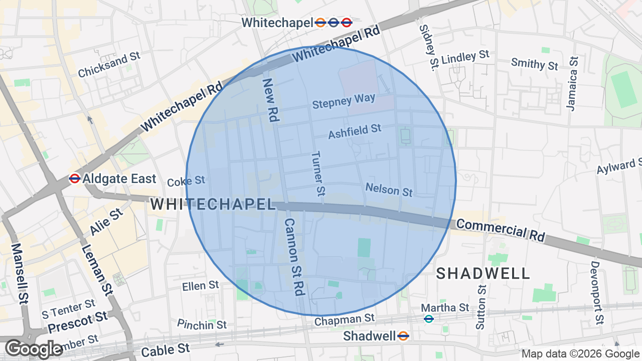 Map of the area around the home in Whitechapel, London