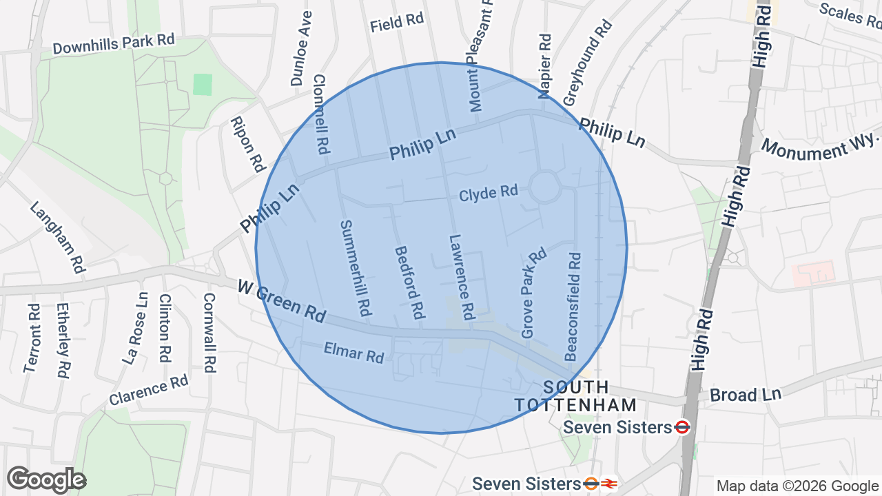Map of the area around the home in Seven Sisters, London