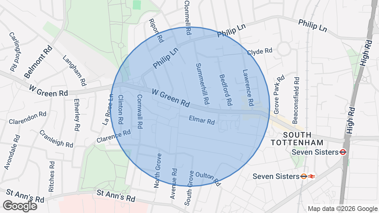 Map of the area around the home in Seven Sisters, London