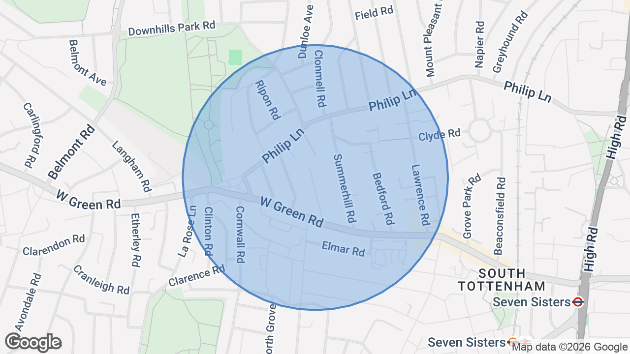 Map of the area around the home in Seven Sisters, London